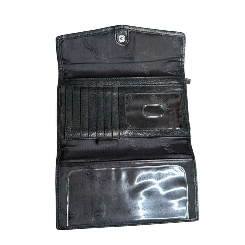 Fossil Black Leather Trifold  Wallet Checkbook Holder Snaps & Zips Ladies VTG